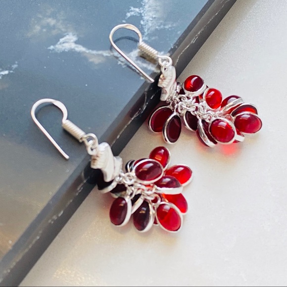 Red Garnet Gemstone Sterling Silver Earrings - Picture 2 of 3